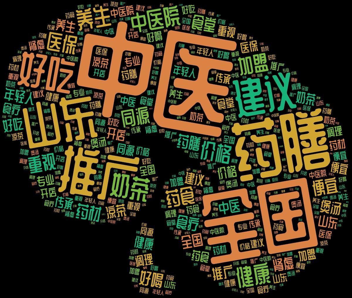 词云图,文字云图,中医,全国,药膳,推广,山东,建议,好吃,奶茶,健康,养生